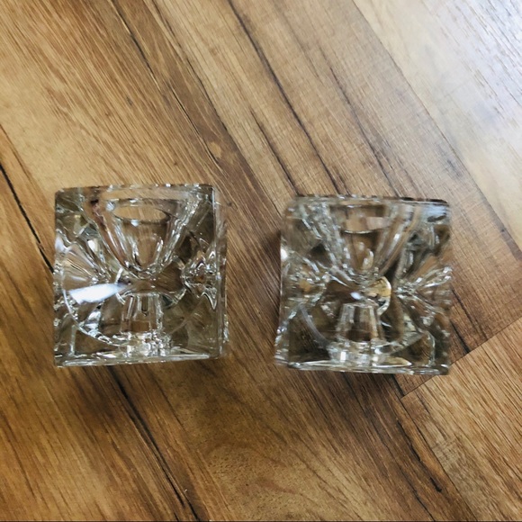 Square Crystal candle holder (2) 3” tall - Picture 3 of 6